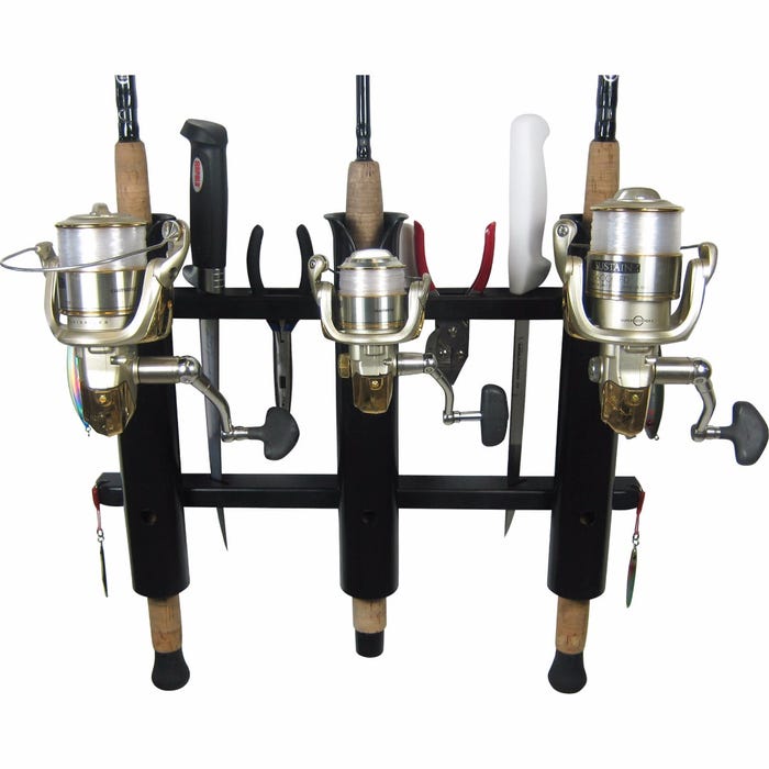 3 Rod Deluxe Fishing Rod Holder Rack Black 3 Rod Deluxe Fishing Rod Holder Rack Black