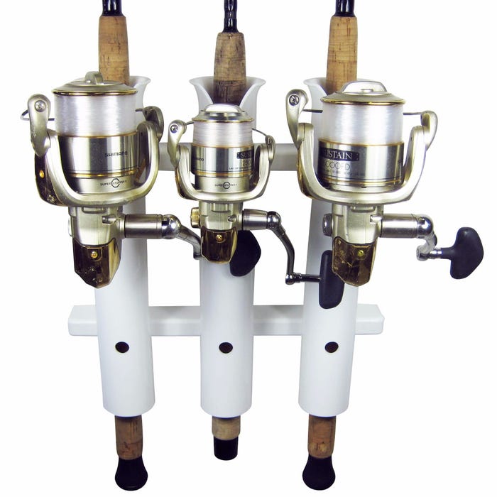 3 Rod Compact Fishing Rod Holder Rack White