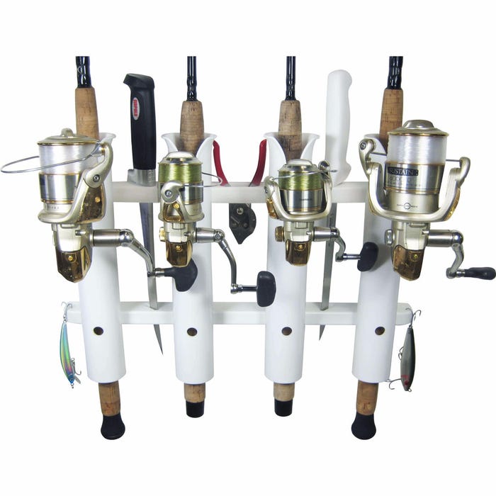 4 Rod Deluxe Fishing Rod Holder Rack White