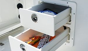 Drawer unit installed into boat for marine storage