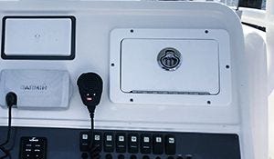 boat glovebox installed in dash panel of center console boat