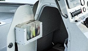 tackle tray storage unit installed to back of console door