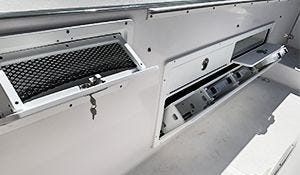 custom tilt out tackle center installed in pro line boat gunwale