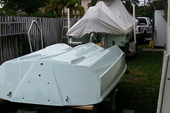 13 foot Boston Whaler stored out of the water