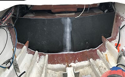 A boat transom rebuilt out of coosa board
