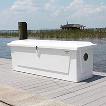 Dock box storage solution  for convenient storing of fishing and batting gear