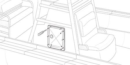 sketch of screwing the storage unit to the side console of the boat 