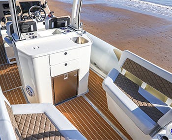 Shark deck installed to the deck of an inflatable boat for comfort