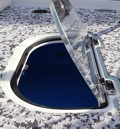friction hinges installed on a livewell lid allows lid to stay open at any position
