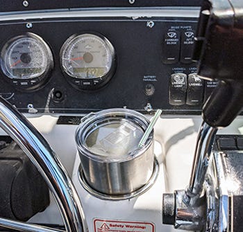 Recessed stainless steel cup holder solution to upgrade boat console