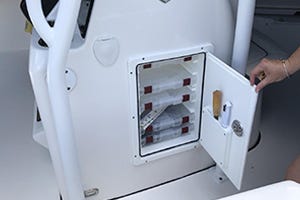 image of a inset face mounted tackle box to the side of a boat console
