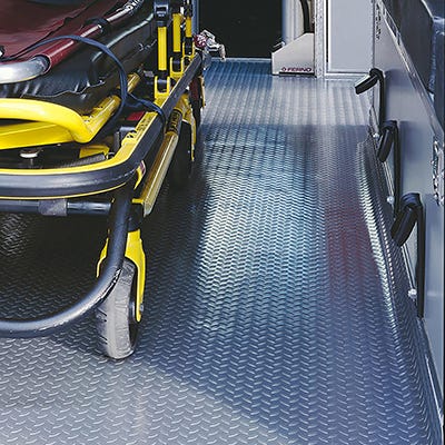 Lonseal flooring installed in an ambulance