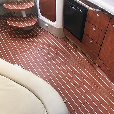 interior cabin of a boat with installed lonseal vinyl flooring