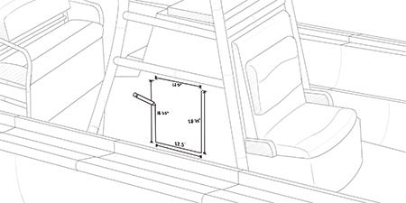 drawing sketch of a center console boat and marking the cutout for an inset tackle box