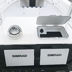 helm box installed to center console dash for convenient storage and USB charging