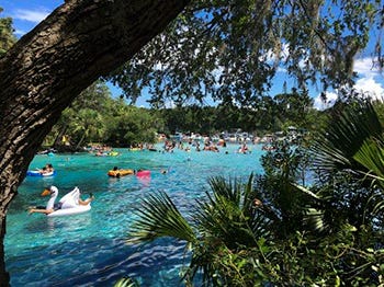 Floating on rafts down the Silver Glen Springs near Central Florida