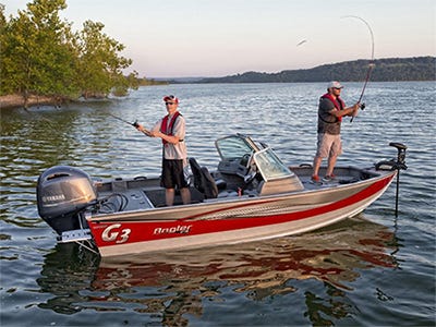 anglers out on the water on an aluminum fishing boat