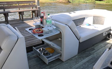 pontoon drawer unit and table replaced the old changing station for convenient storage and table use