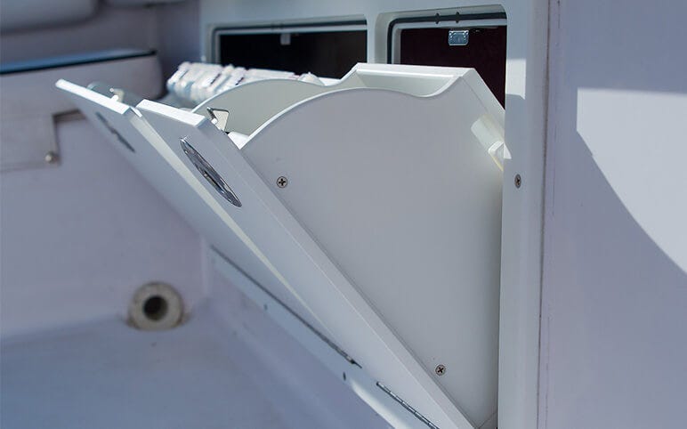 tilt-out boat storage units to fit in cutout for gunnel rod storage boxes on proline boat